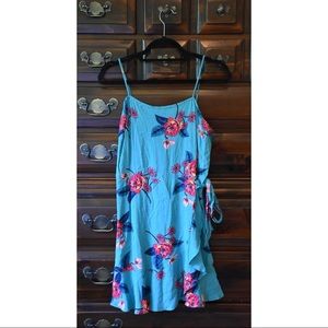 Express Teal Floral Wrap Spring Dress